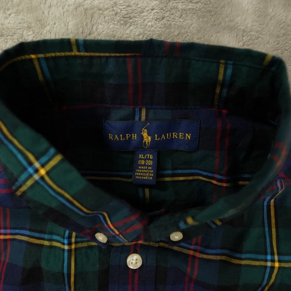 Ralph Lauren Button Up Shirt Boy's XL 18-20 Multicolor Plaid Preppy School